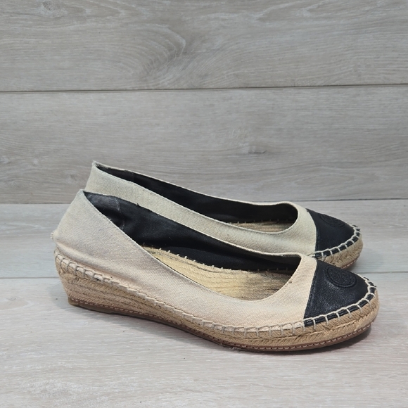 Tory Burch Women's Textile Espadrille Wedge Logo Shoes Sz 8M - Picture 1 of 16